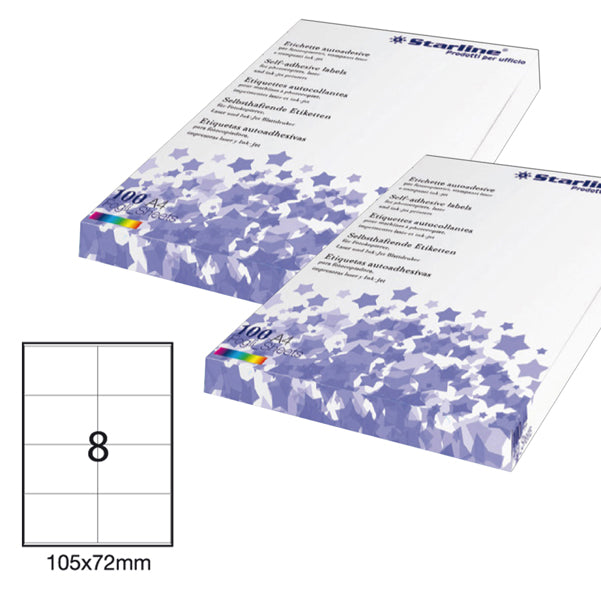 STARLINE - STL3033 - Etichette adesive - permanenti - 105 x 72 mm - 8 et-fg - 100 fogli A4 - bianco - Starline