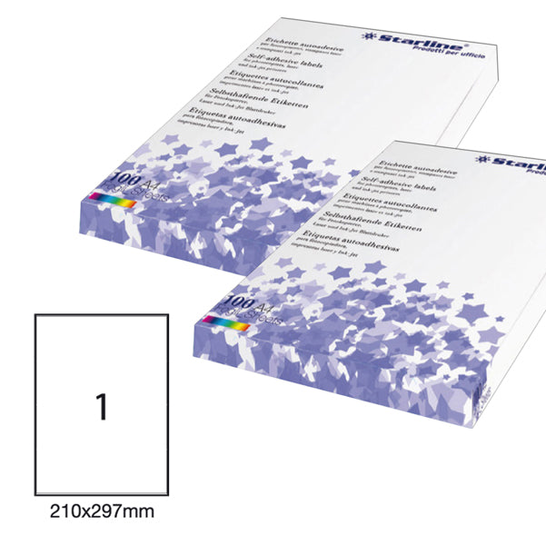 STARLINE - STL3043 - Etichette adesive - permanenti - 210 x 297 mm - 1 et-fg - 100 fogli A4 - bianco - Starline