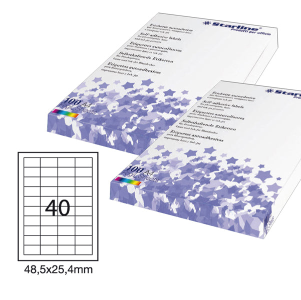 STARLINE - STL3050 - Etichette adesive - permanenti - 48,5 x 25,4 mm - 40 et-fg - 100 fogli A4 - bianco - Starline