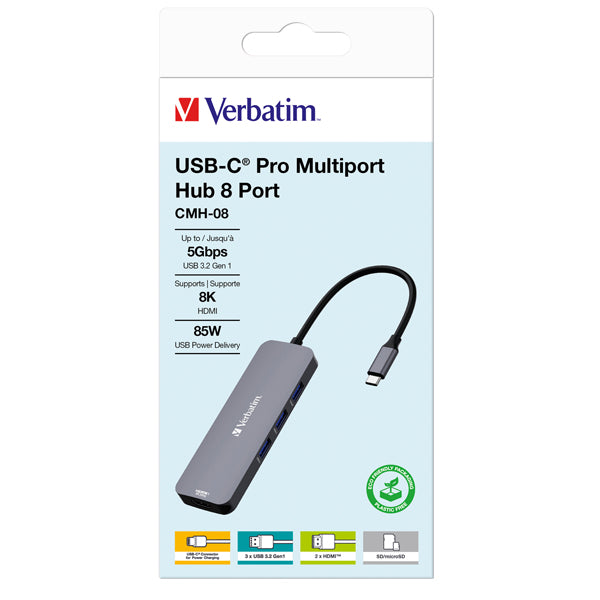 VERBATIM - 32151 - Verbatim USB-C Pro Multiport Hub 8 Port CMH-08 - VERB32151 - Conf. da 1 Pz.