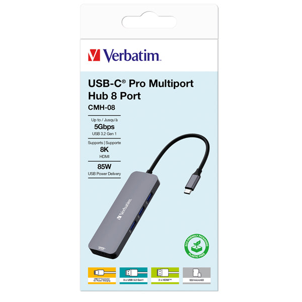 VERBATIM - 32151 - Verbatim USB-C Pro Multiport Hub 8 Port CMH-08 - VERB32151 -  Conf. da 1 Pz.