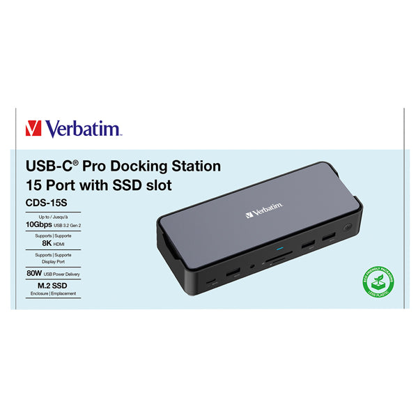 VERBATIM - 32173 - Verbatim USB-C Pro Docking Station 15 Port with SSD slot CDS-15S - VERB32173 - Conf. da 1 Pz.