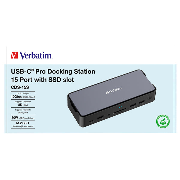 VERBATIM - 32173 - Verbatim USB-C Pro Docking Station 15 Port with SSD slot CDS-15S - VERB32173 -  Conf. da 1 Pz.