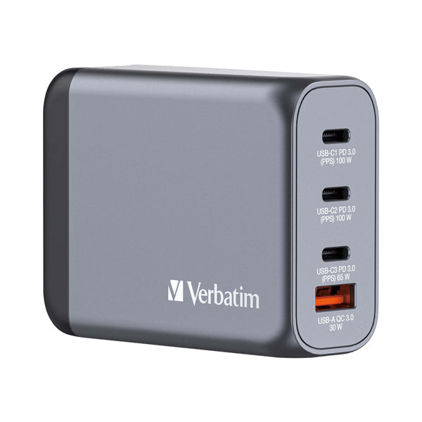 VERBATIM - 32202 - Adattatore da viaggio GNC-100-2x USB-C PD 1x USB-C PD 65W, 1x USB-A QC 3.0-100W - VERB32202 - Conf. da 1 Pz.