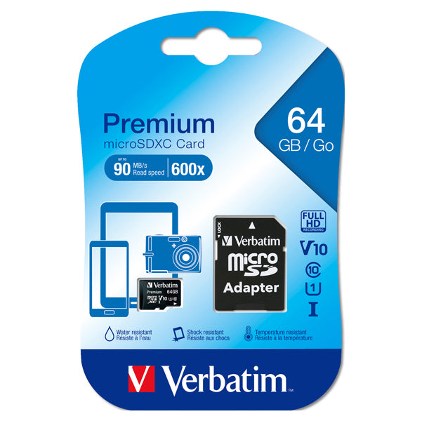 VERBATIM - 44084 - Verbatim - Micro SDXC Classe 10 fino a 45mb-sec - 44084 - 64GB