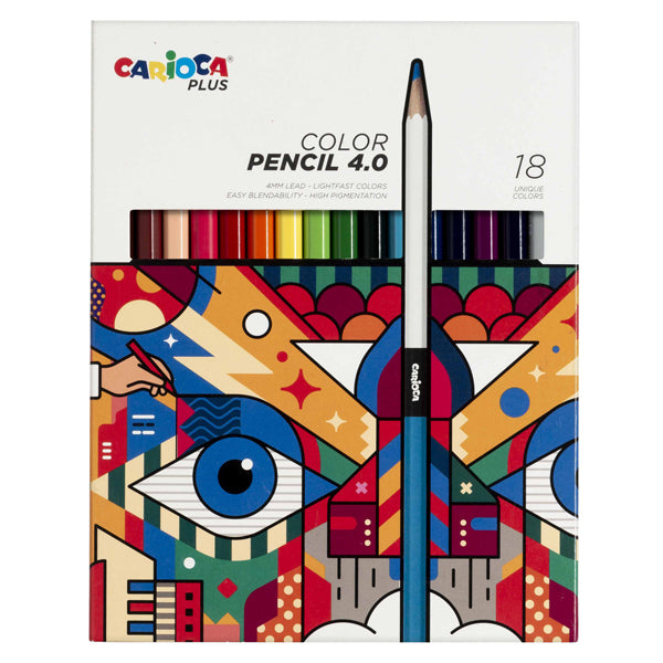 CARIOCA - 45202 - Matita colorata Color Pencil 4.0 - mina 4 mm - colori assortiti - Carioca Plus - conf. 18 pezzi - 100225 -  Conf. da 1 Pz.