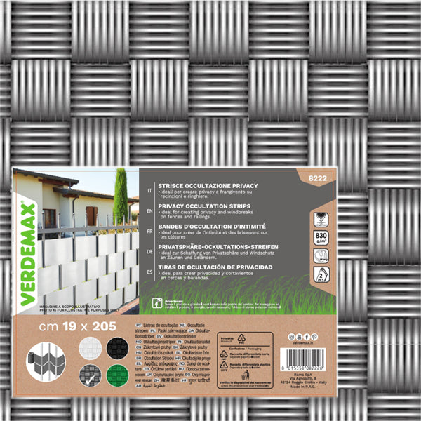 Verdemax - 8222 - Striscia di occultazione privacy - 19 x 205 cm - PVC - grigio - Verdemax - 100459 -  Conf. da 1 Pz.