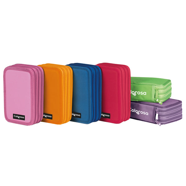Colorosa - 368300.1 - Astuccio Colors 3 zip - 13 x 20 x 7,5 cm - tessuto - colori assortiti - Colorosa - 100973 -  Conf. da 6 Pz.