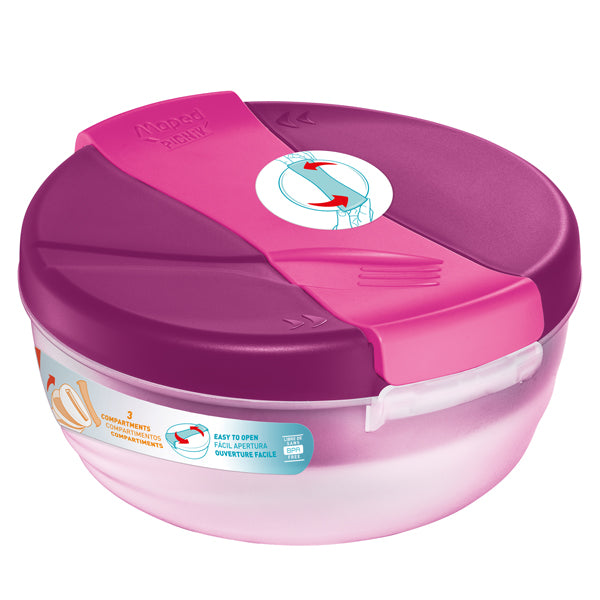 Maped Picnik - 872601 - Lunch Bowl Origins - 3 scompartimenti - 19,5 x 18,5 x 9,2 cm - 1,4 L - rosa - Maped - 101919 -  Conf. da 1 Pz.