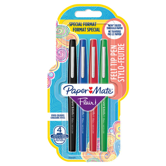 PAPERMATE - 2032365 - Pennarello Flair Nylon - colori assortiti Classic - Papermate - conf. 4 pezzi - 102155 -  Conf. da 1 Pz.