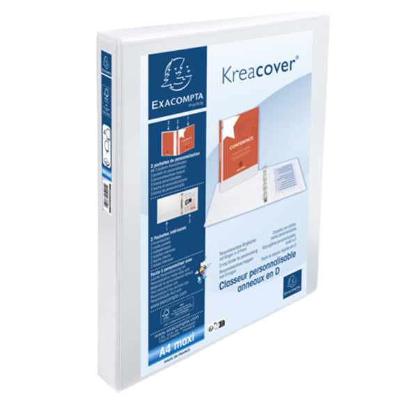 EXACOMPTA - 51846E - Raccoglitore personalizzabile Kreacover - A4 Maxi - 4 anelli a D 25 mm - dorso 4,7cm - PP - bianco - Exacompta - 102321 -  Conf. da 10 Pz.