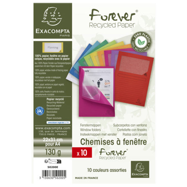 EXACOMPTA - 50200E - Cartellina a L Forever - con finestra - 130g - 22 x 31 cm - colori assortiti - Exacompta - conf. 10 pezzi - 102334 -  Conf. da 10 Pz.