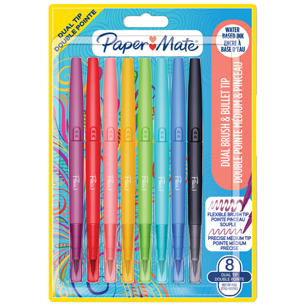 PAPERMATE - 2199386 - Astuccio 8 colori Flair Dual tip pennarello punta media-brush Papermate - 102364 -  Conf. da 1 Pz.