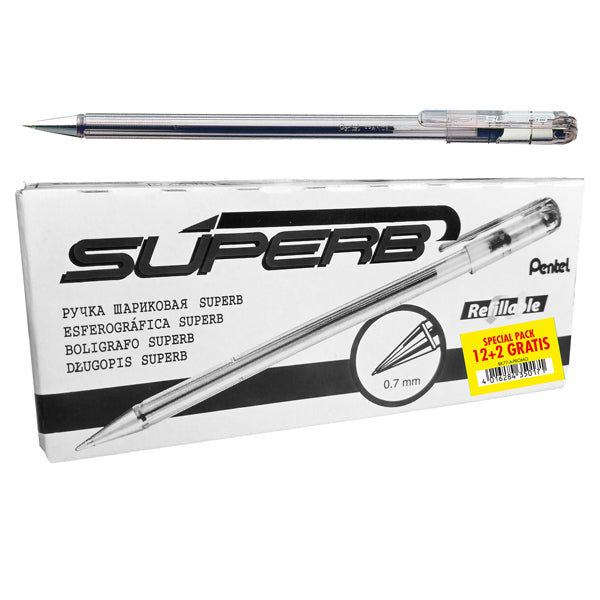 PENTEL - BK77-A-PROMO - Penna a sfera Super B - punta 0,7 mm - nero - Pentel - promo pack 12+2 pezzi - 102514 -  Conf. da 1 Pz.