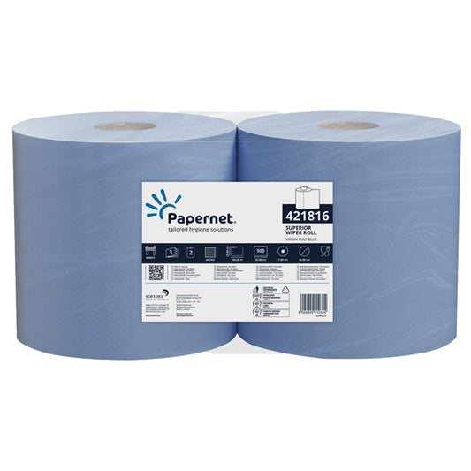 PAPERNET - 421816 - Bobina asciugatutto Superior - 3 veli - 19 gr - diametro 30 cm - 21,5 cm x 190 m - blu - Papernet - 102884 -  Conf. da 2 Pz.