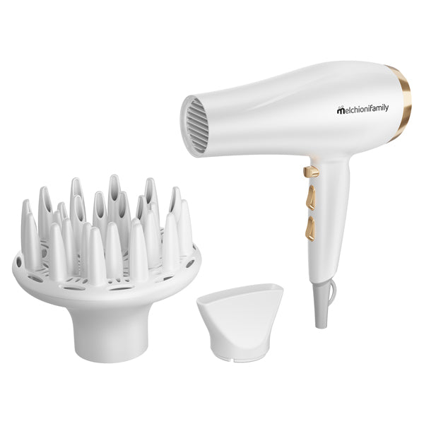 Melchioni Family - 118030026 - Asciugacapelli Gold Style - 2200 W - 21 x 9 x 26,4 cm - bianco-oro - Melchioni family - 102989 -  Conf. da 1 Pz.