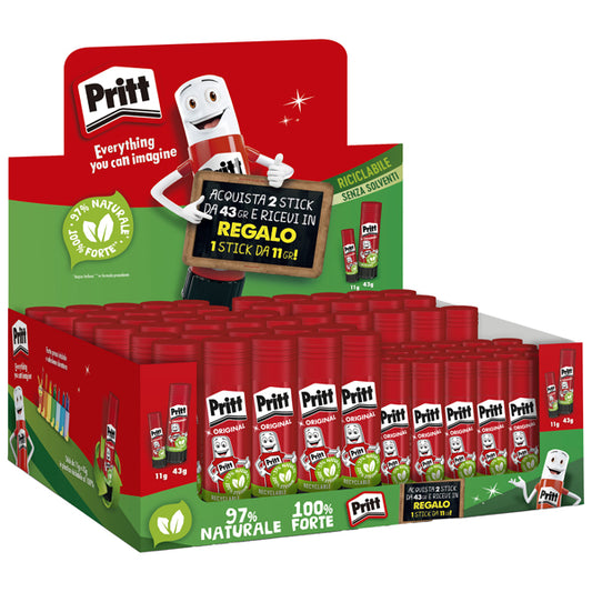PRITT - 3029504 - Colla Stick - 43 gr + 11 gr - bianco - Pritt - expo 50 + 25 pz - 103019 -  Conf. da 1 Pz.
