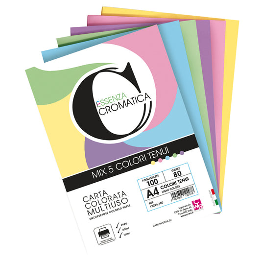 CWR - 12296-100 - Risma carta Cromatica - A4 - 80 gr - colori assortiti tenui - 100 fogli - CWR - 103099 -  Conf. da 1 Pz.