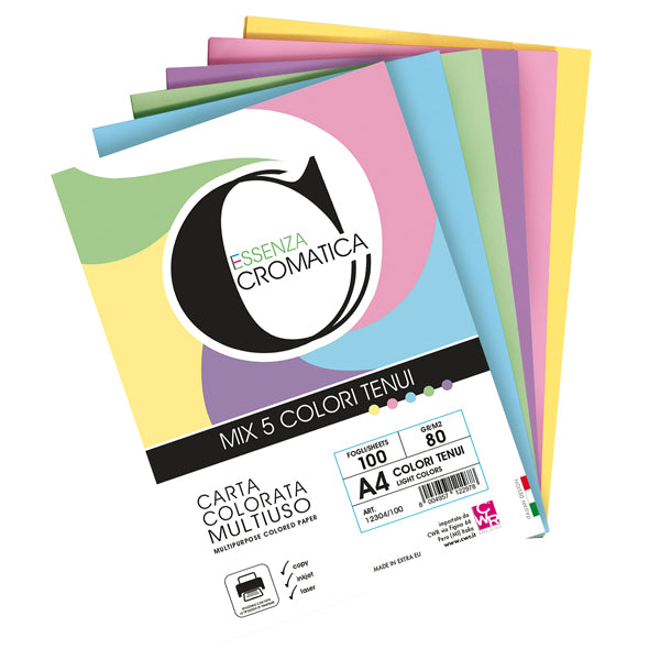 CWR - 12304-100 - Risma carta Cromatica - A4 - 160 gr - colori assortiti tenui - 100 fogli - CWR - 103101 -  Conf. da 1 Pz.