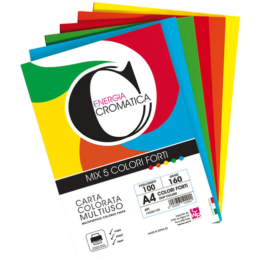 CWR - 12306-100 - Risma carta Cromatica - A4 - 160 gr - colori assortiti forti - 100 fogli - CWR - 103102 -  Conf. da 1 Pz.