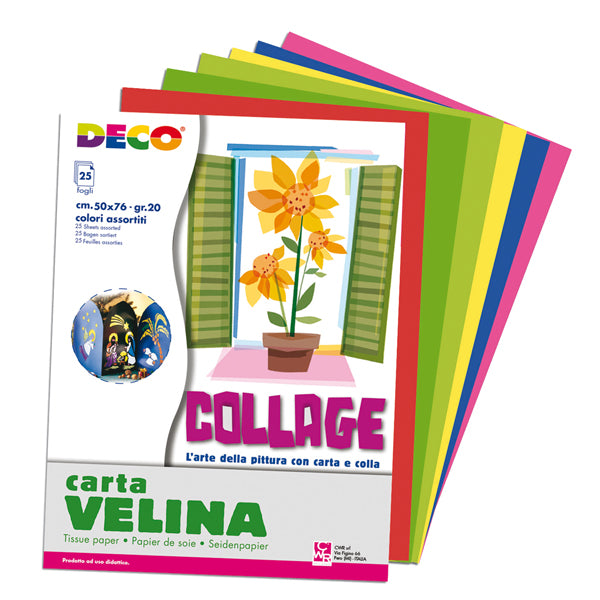 DECO - 05406 - Carta velina - 50 x 76 cm - 20 gr - 5 colori assortiti - Deco - busta 25 fogli - 103107 -  Conf. da 1 Pz.