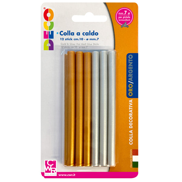 DECO - 13034 - Colle stick per pistole -  oro e argento - ø 7mm - lunghezza 10 cm - Deco - conf. 12 pezzi - 103108 -  Conf. da 1 Pz.