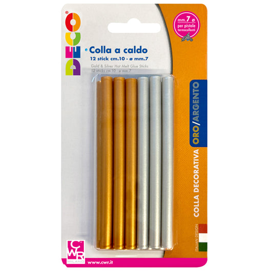 DECO - 13034 - Colle stick per pistole -  oro e argento - ø 7mm - lunghezza 10 cm - Deco - conf. 12 pezzi - 103108 -  Conf. da 1 Pz.