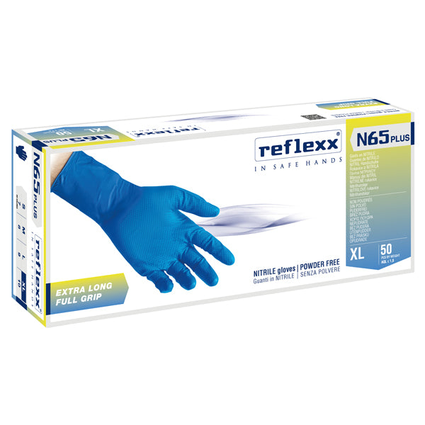 Reflexx - N65P-XL - Guanti in nitrile N65 Plus - senza polvere - taglia XL - blu - Reflexx - conf. 50 pezzi - 103261 -  Conf. da 1 Pz.