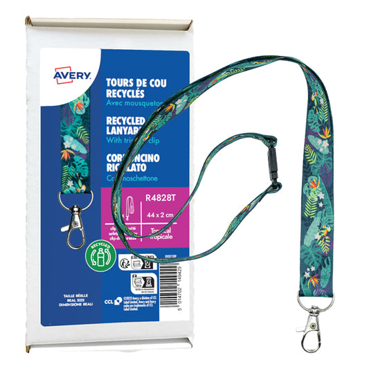 AVERY - R4828T - Cordoncino per portabadge - in Rpet - fantasia tropicale - 440 x 20 mm - Avery - Conf. 10 pezzi - 103372 -  Conf. da 1 Pz.