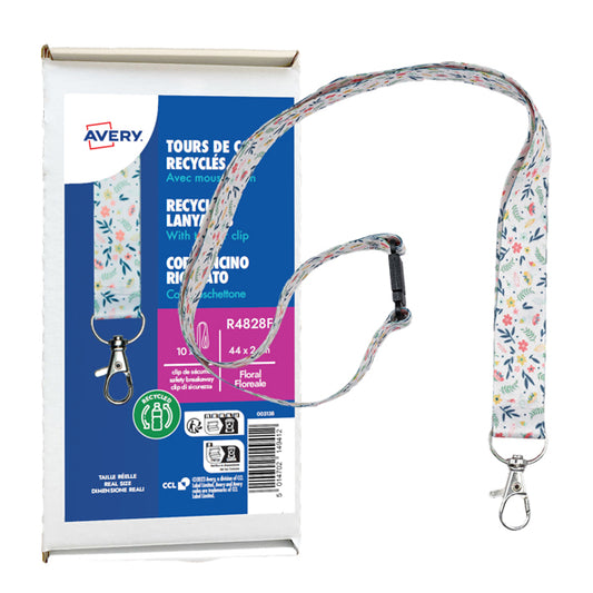 AVERY - R4828F - Cordoncino per portabadge - in Rpet - fantasia floreale - 440 x 20 mm - Avery - Conf. 10 pezzi - 103373 -  Conf. da 1 Pz.