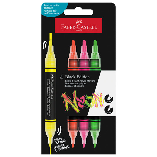 FABER-CASTELL - 285505 - Marcatori Shake&Paint - colori assoriti neon - Faber-Castell - conf. 4 pz - 103396 -  Conf. da 1 Pz.