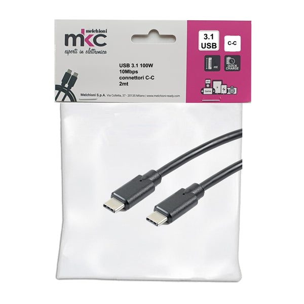 MKC - 486611214 - Cavo USB - 3.1 C-C - 100W - 10Mbps - 2 mt - MKC Melchioni - 103606 -  Conf. da 1 Pz.