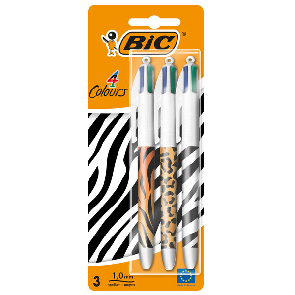 BIC - 9998501 - Penna sfera a scatto 4 Colori Animalier - 1.0 mm - Bic - conf. 3 pezzi - 103620 -  Conf. da 1 Pz.