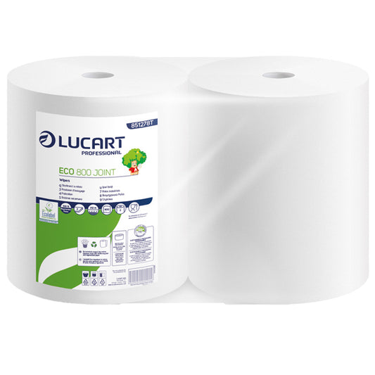 Lucart - 851278T - Bobina asciugatutto Eco 800 Joint - 2 veli - 18,5 gr - diametro 26,5 cm - 23,5 cm x 312 m - microgoffrata - carta riciclata - bianco  - Lucart - 103627 -  Conf. da 2 Pz.