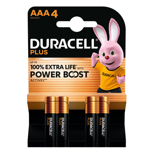 DURACELL - DU0203 - Pila ministilo AAA - 1,5V - Plus Powerboost - MN2400 - Duracell - blister 4 pezzi - 103668 -  Conf. da 1 Pz.