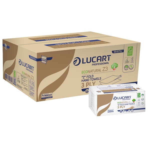 Lucart - 864075U - Asciugamani piegati a Z EcoNatural Plastic Free - 17 gr - 23,5 x 21,5 cm - goffratura corda - avana - Lucart - pacco da 198 pezzi - 103710 -  Conf. da 18 Pz.