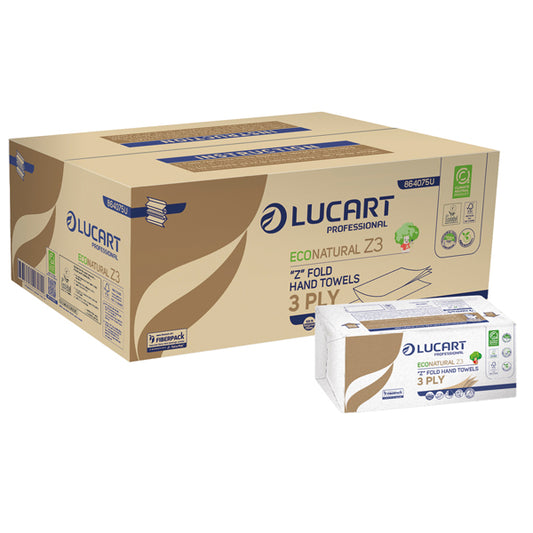 Lucart - 864075U - Asciugamani piegati a Z EcoNatural Plastic Free - 17 gr - 23,5 x 21,5 cm - goffratura corda - avana - Lucart - pacco da 198 pezzi - 103710 -  Conf. da 18 Pz.