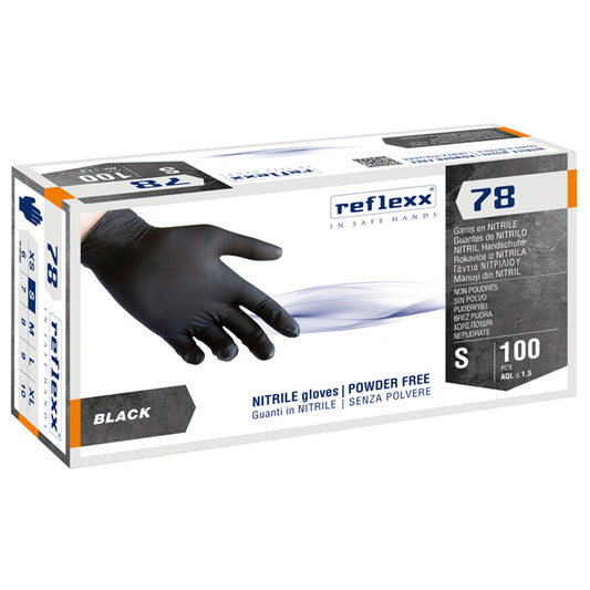 Reflexx - R78-S - Guanti in nitrile R78 - senza polvere - taglia S - nero - Reflexx - conf. 100 pezzi - 103783 -  Conf. da 1 Pz.