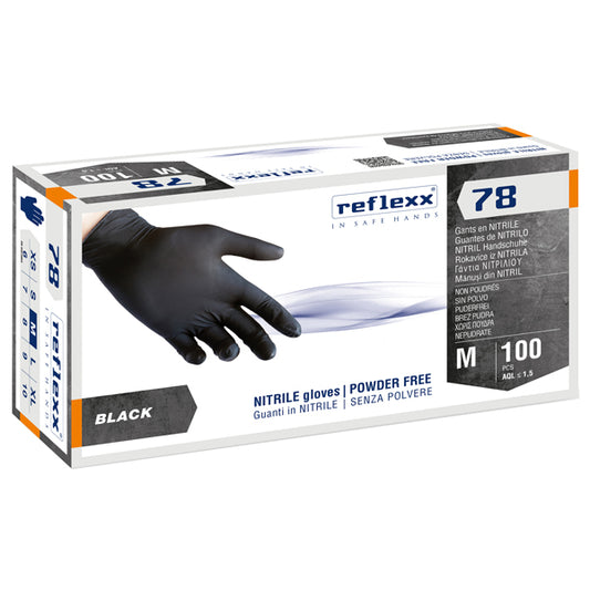 Reflexx - R78-M - Guanti in nitrile R78 - senza polvere - taglia M - nero - Reflexx - conf. 100 pezzi - 103784 -  Conf. da 1 Pz.