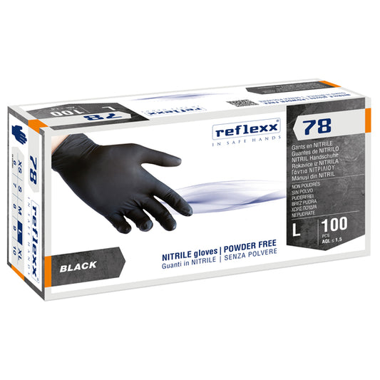 Reflexx - R78-L - Guanti in nitrile R78 - senza polvere - taglia L - nero - Reflexx - conf. 100 pezzi - 103785 -  Conf. da 1 Pz.