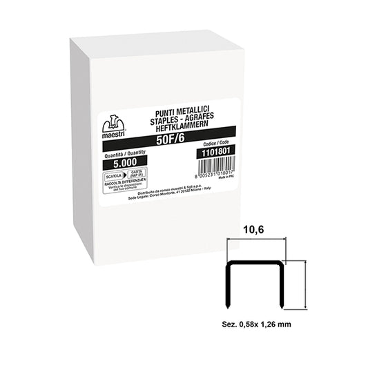 RO-MA - 1101801 - Punti 50F-6  - H 6mm Romeo Maestri - contenuto da 5.000 pezzi cad confezione - conf. 2 scatole - 103829 -  Conf. da 10 Pz.