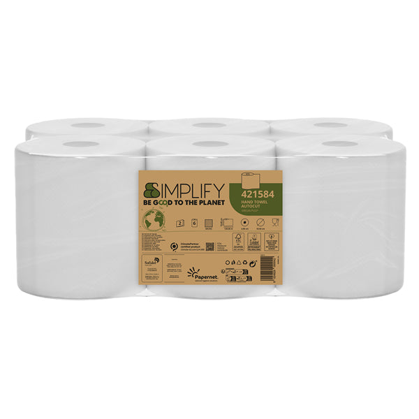 PAPERNET - 421584 - Asciugamani in rotolo Autocut Simplify - 19,6 cm x 130 m - diametro 18,5 cm - 19,5 gr - 2 veli - bianco - Papernet - 103845 -  Conf. da 6 Pz.