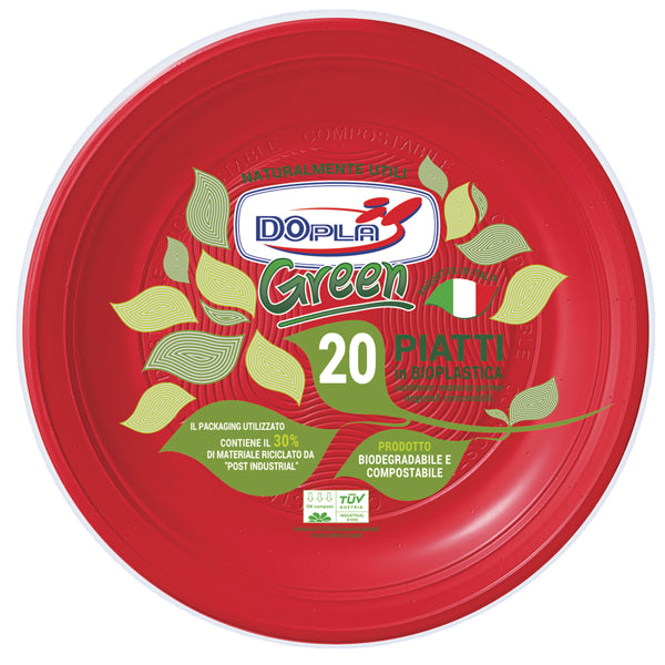 DOPLA - 40037 - Piatto piano - compostabile - diametro 22 cm - rosso - Dopla - conf. 20 pezzi - 103873 -  Conf. da 1 Pz.