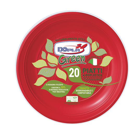 DOPLA - 45028 - Piatto frutta - compostabile - diametro 17 cm - rosso - Dopla - conf. 20 pezzi - 103875 -  Conf. da 1 Pz.