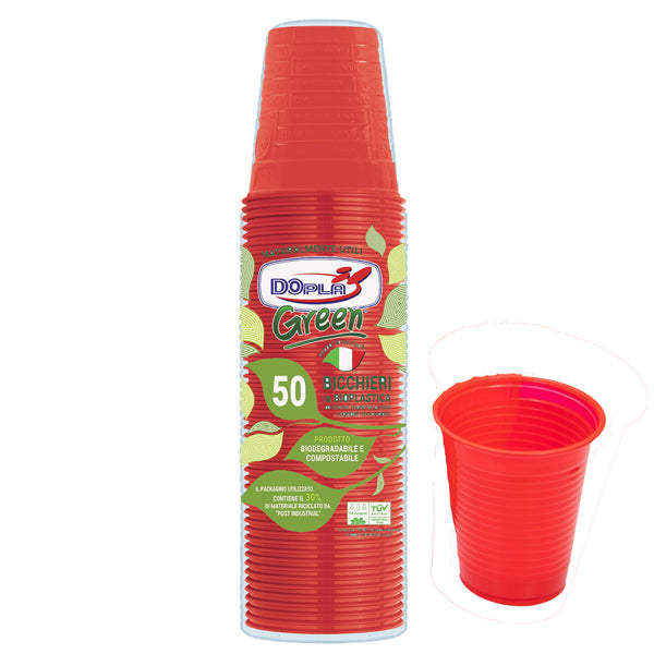 DOPLA - 48029 - Bicchieri monouso - compostabili - 200 ml - rosso - Dopla - conf. 50 pezzi - 103876 -  Conf. da 1 Pz.