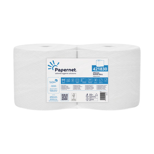 PAPERNET - 421830 - Bobina asciugatutto - 2 veli - goffratura a onda -  diametro 26 cm - 19,5 gr - 23,4 cm x 112,1 mt - bianco - Papernet - 103905 -  Conf. da 2 Pz.