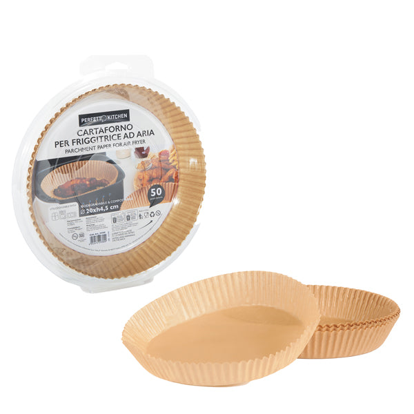 PERFETTO - 29380 - Vaschette cartaforno per friggitrice ad aria - in astuccio - diametro 20 cm - altezza 4,5 cm - avana - Perfetto Kitchen - conf. 50 p ezzi - 103907 -  Conf. da 1 Pz.