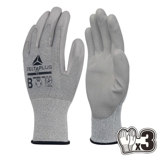 DELTAPLUS - VECUTB08GRG310 - Guanti antitaglio Venicut B08 - maglia econocut - palmo in poliuretano - taglia 10 - grigio - Deltaplus - pack 3 paia - 103938 -  Conf. da 1 Pz.