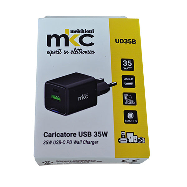 MKC - 491929602 - Caricatore USB -  35W -  1 USB-C + 1 USB-A - Nero - MKC Melchioni - 103979 -  Conf. da 1 Pz.
