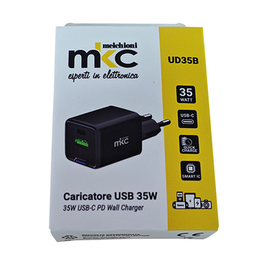 MKC - 491929602 - Caricatore USB -  35W -  1 USB-C + 1 USB-A - Nero - MKC Melchioni - 103979 -  Conf. da 1 Pz.